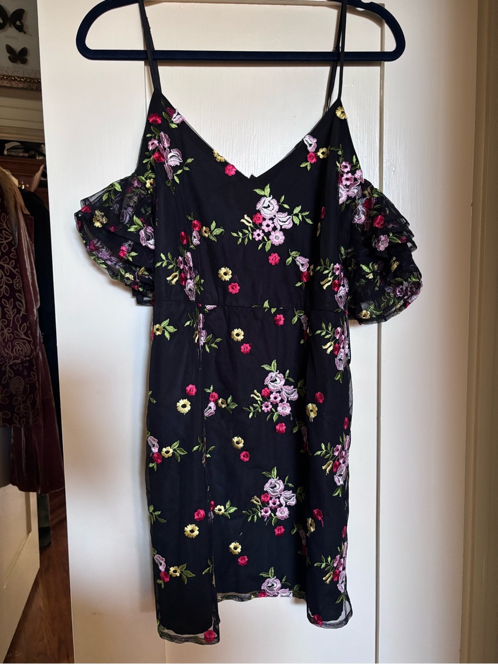 BB Dakota Black Floral Cold-Shoulder Mini Dress - Picture 1 of 5